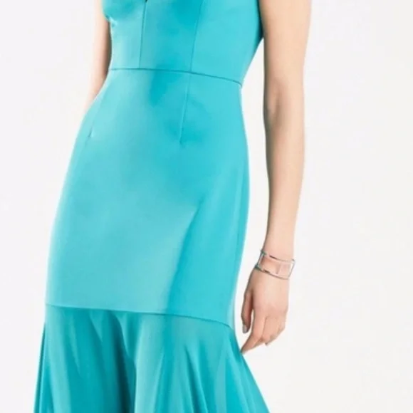 bcbg blue ruched dress BCBGMaxAzria Blue Ruched Sweetheart Sheath Dress